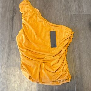 Lulu's Vibrant Orange Ruched One-Shoulder Top